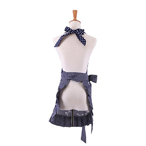 Women Vintage Ruffle Floral Apron with Extra Long Ties (Bluepurple-adult)