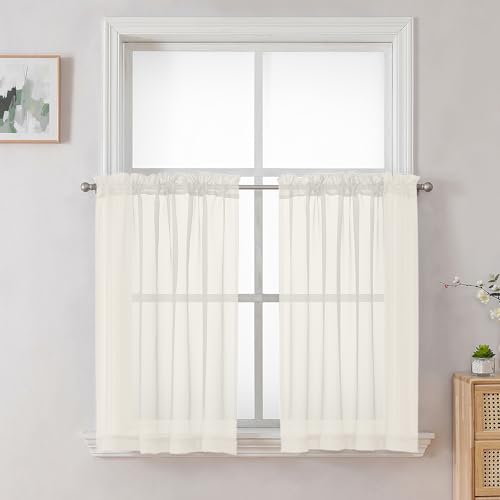 Cream Sheer Curtains 36 inch Length 2 Panels Set (Cream / 42"W x 36"L (Pack of 2))