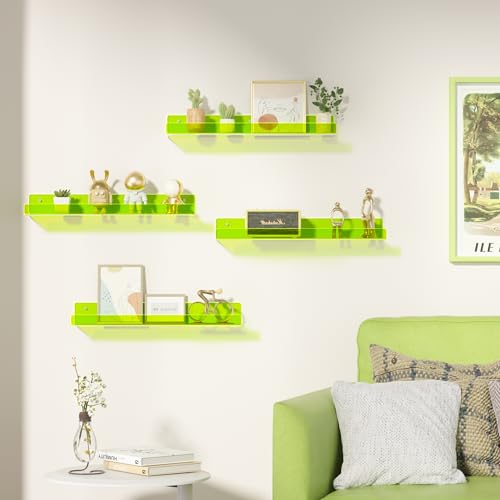 4 Pcs 15" Acrylic Shelves for Wall Display (Fluorescent Green)