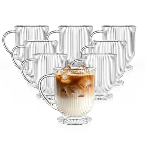 16oz Ribbed Glass Coffee Mugs Set (Ribbed-8PCS)