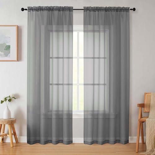 Grey Sheer Curtains 84 Inches Long 2 Panels (Grey / 42"W x 84"L (Pack of 2))