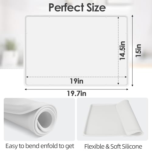 Silicone Coffee Maker Mat with Lip for Countertops (White / 19.7'' x 15'')