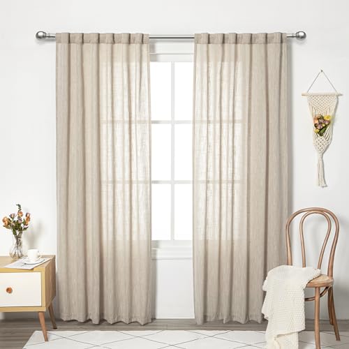 Cotton Curtains for Living Room Farmhouse Semi Sheer Light Filtering for Windows (50"W x 84"L (Pack of 2) / Taupe)