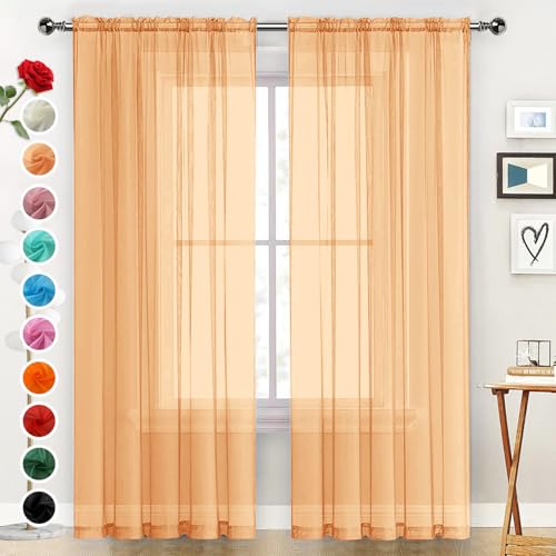 Basic Rod Pocket Sheer Voile Window Curtain Panels White 1 Pair 2 Panels 60 Width 84 Inch Long for Kitchen Bedroom Children Living Room Yard（Beige (Beige / 60"W x 84"L (Pack of 2))