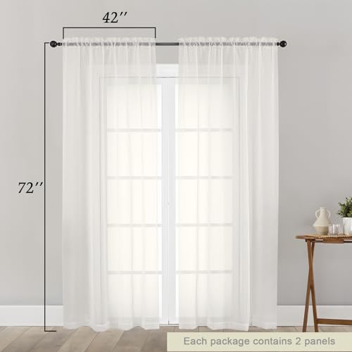 Ivory Sheer Curtain for Bedroom Living Room 72 Inches Long 2 Panels Set (Ivory / 42"W x 72"L (Pack of 2))