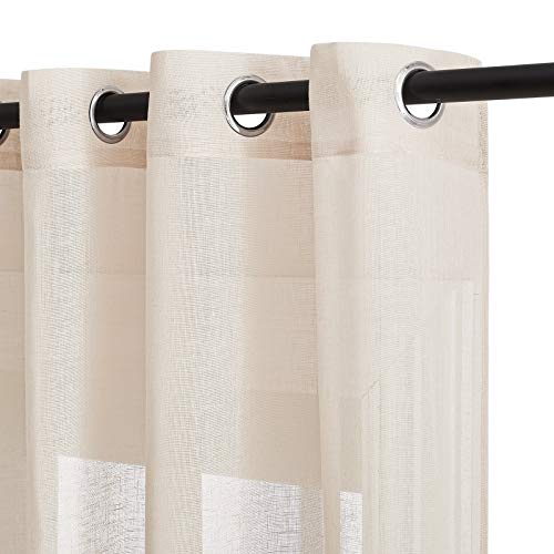 Natural Open Linen Weave Flax Sheer Window Curtains (52"W x 63"L (Pack of 2) / Beige)