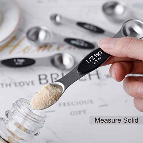 Magnetic Measuring Spoons Set Stainless Steel Stackable Measuring Spoons (black-8)