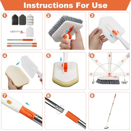 Long Handled Scrub Brush for Shower (Orange)