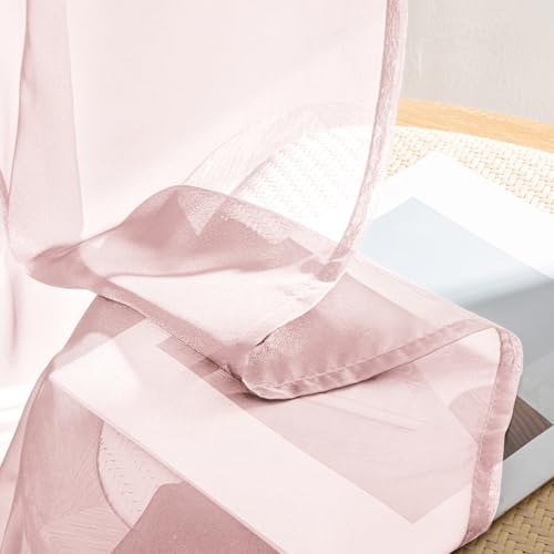 Blush Pink Sheer Curtains 63 Inches Long 4 Panels 42 x 63 Inches (42"W x 63"L (Pack of 4) / Blush Pink)