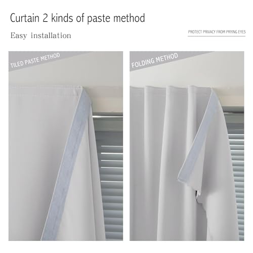 Blackout Curtains for Bedroom Sticky Curtain Blackout Window Cover Self Adhesive Curtains Rod No Drillng (59"W x 96"L (Pack of 1) / Light Grey)