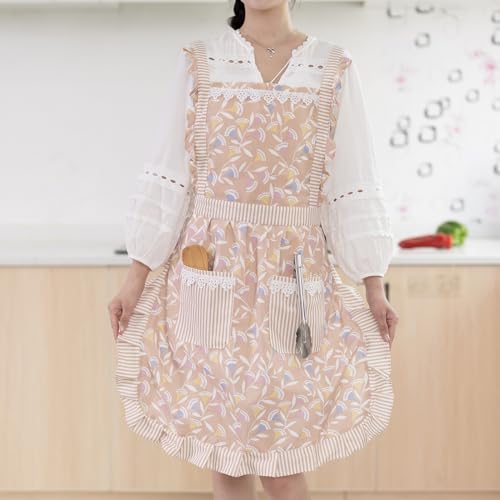 Funny Aprons for Women with Pockets (Brown/Leaf)