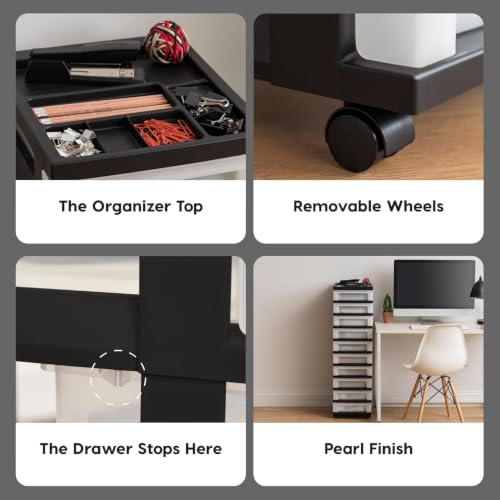 10 Drawer Rolling Storage Cart (Black / 10 Drawer with Wheels)