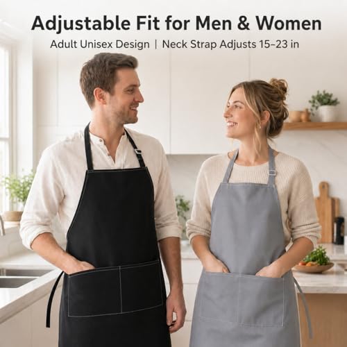 2 Pack Waterproof Kitchen Aprons with 2 Pockets