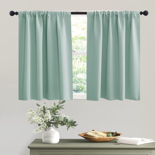 Short Blackout Privacy Curtains 30 inch Long for Bathroom Window (Aqua / 42"W x 30"L (Pack of 2))