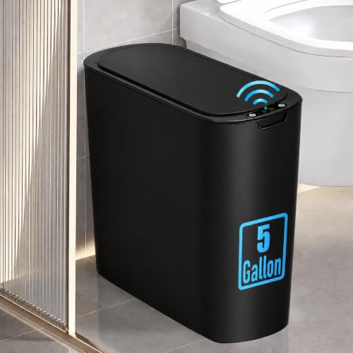 5 Gallon Automatic Bathroom Trash Can with Lid (Black)