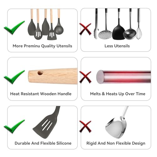 Non Stick Silicone Cooking Utensils Set (5 PCS Set Grey)