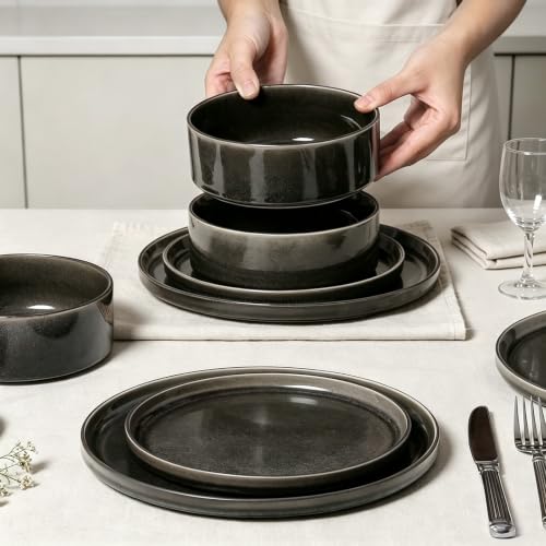 Dinnerware Sets for 4 (Glaze Black / 4-Set(12pcs))