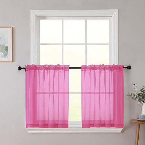 Kitchen Curtains 24 Inch Length Tier 2 Pieces (Hot Pink / 42"W x 24"L (Pack of 2))