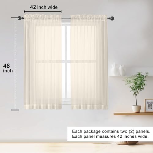 Sheer Cream Curtains 84 Inch Length 2 Panels Set for Living Room Bedroom (Cream / 42"W x 48"L (Pack of 2))