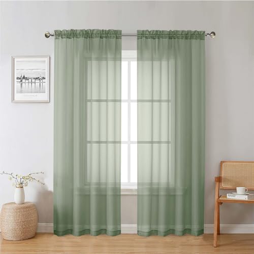Sage Green Sheer Curtains 78 Inches Long 2 Pcs (Sage Green / 42"W x 78"L (Pack of 2))