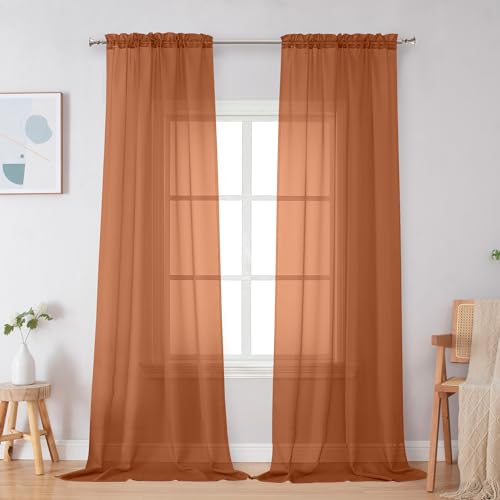 Orange Sheer Curtains 96 Inches Long (Orange / 42"W x 96"L (Pack of 2))