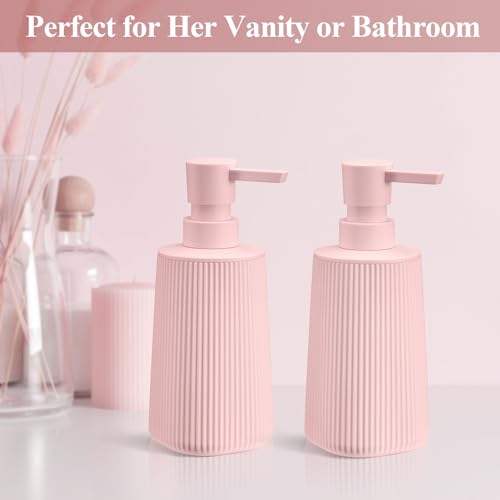 Pink 2 Pack Hand Soap Dispensers Set for Bathroom (Pink Set of 2)