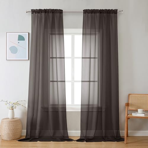 Sheer Chocolate Brown Curtains 90 inches Long 2 Panels (Chocolate Brown / 42"W x 90"L (Pack of 2))