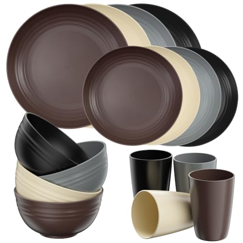 16 Piece Plates and Bowl Set for 4 (Brown / Service For 4)