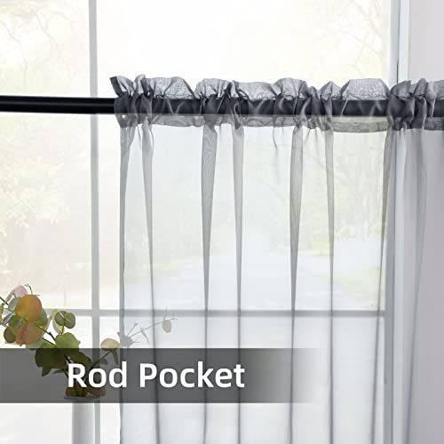 Solid Sheer Rod Pocket Curtain Voile Draperies 2 Panels White Beige Black Grey Coffee 52 Inch Width 63 Inch Long 1 Pair for Kitchen Bedroom Children Living Room Yard (Grey / 52"W x 63"L (Pack of 2))