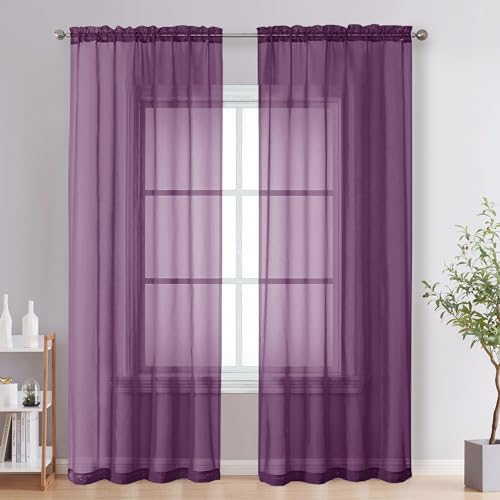 Plum Sheer Curtains 84 Inches Long 2 Panels (Plum / 42"W x 84"L (Pack of 2))