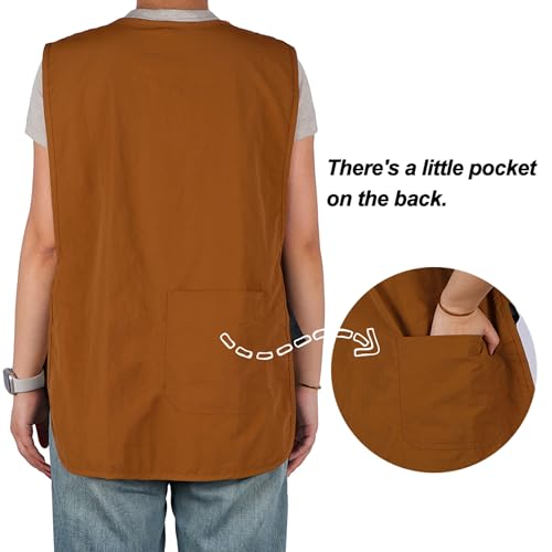 Waterproof Cobbler Apron with 4 Pockets Vest Smock Apron for Men Women Chef Waiter Work (Orange)