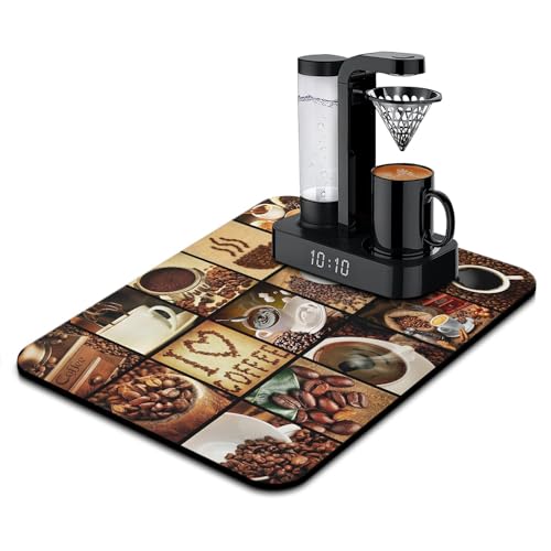 Coffee Bar Mat Accessories for Countertop Super Absorbent Anti (Coffee-12-1 / 24" x 18")