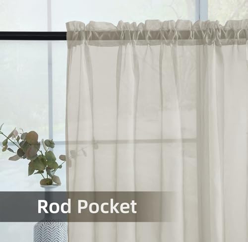 Solid Sheer Rod Pocket Curtain Voile Draperies 2 Panels White Beige Black Grey Ivory 52 Inch Width 54 Inch Long 1 Pair for Kitchen Bedroom Children Living Room Yard (Ancient Grey / 52"W x 54"L (Pack of 2))