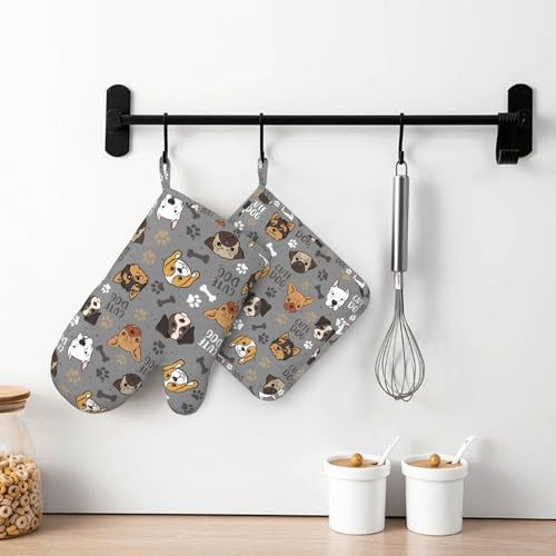 Cute Puppy Dog Oven Mitts and Pot Holders Sets Heat Resistant Non (Black7 / One Size)