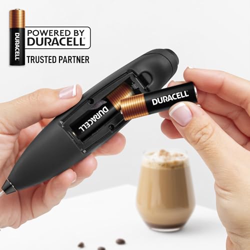 Powerful Milk Frother Wand With Duracell Batteries (Midnight Elite / Triple Whisk + Batteries)