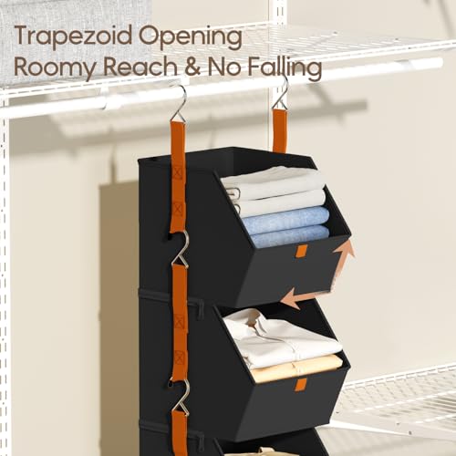 Collapsible Hanging Closet Organizer (Black / 3 shelves)