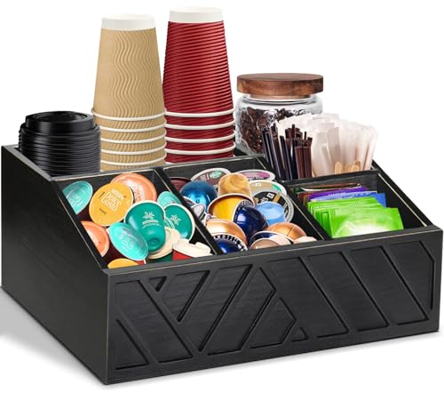 Coffee Station Organizer for Counter (Black Carving)