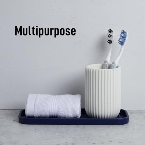 9x3.5) Silicone Sponge Holder for Kitchen Sink - Flexible Multipurpose Soap Tray - Sink Organizer for Kitchen, Bathroom, Makeup, Trinkets & More (Dark Blue) (Dark Blue (Medium) / Medium (9x3.5))