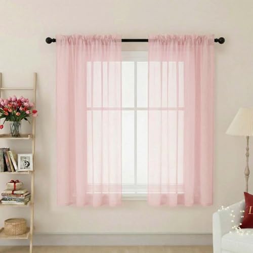 Sheer Blush Curtains for Bedroom Living Room 63 Inch Length 2 Panels (Blush / 42"W x 63"L (Pack of 2))