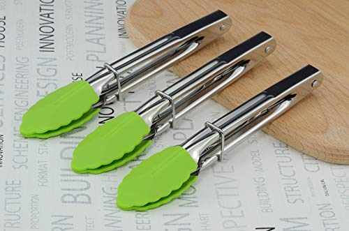 7" Mini Tongs with Silicone Tips (7-inch / Green)