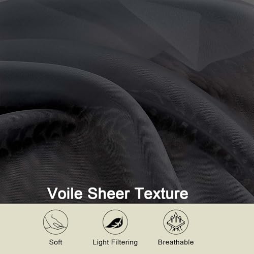 Extra Long Sheer Black Curtains for Bedroom Living Room 108 Inches Long 2 Panels Set (Black / 42"W x 108"L (Pack of 2))