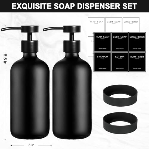 Black Glass Soap Dispenser with Stainless Steel Pump (Black / 2 Pack)