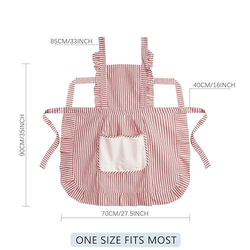 Cute Cotton Apron for Women (Medium / Red/Brown Striped)