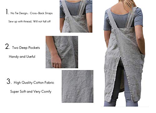 Women’s Pinafore Square Apron Baking Cooking Gardening Works Cross Back Cotton (Large / Gray)