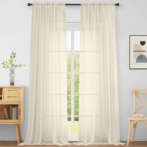Extra Wide Cream Sheer Curtains for Windows 108 inches Long (59"W x 108"L (Pack of 2) / Cream)