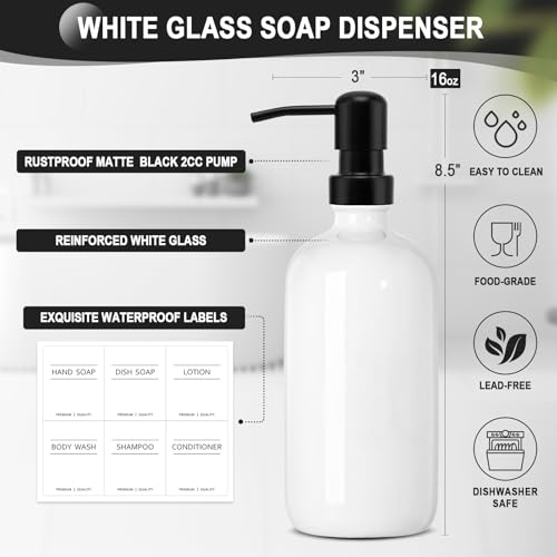 Hand Soap Dispenser for Kitchen (White Bottle + Black Pump)