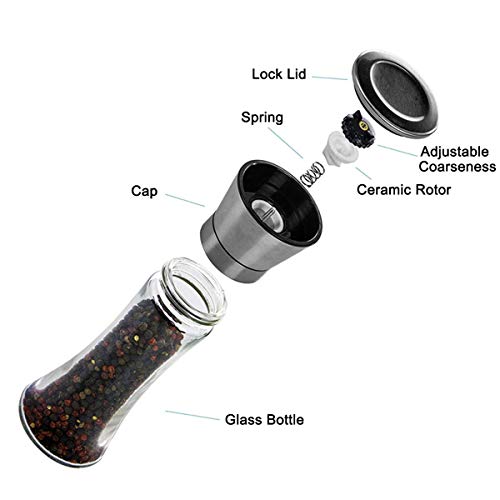 Salt and Pepper Grinder Set Refillable Adjustable Mill Shaker Tall (Tall Silver - 2 Pack)