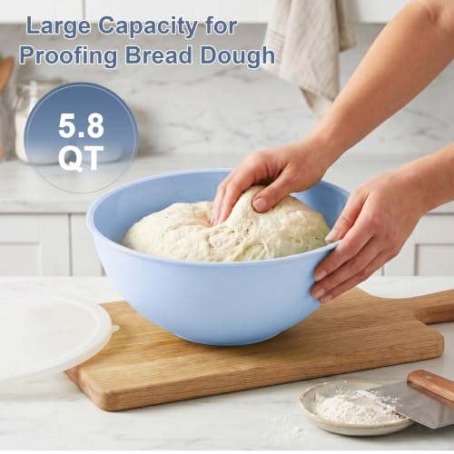 BPA Free Plastic Round Mixing Bowl with Lids (Pale Blue)