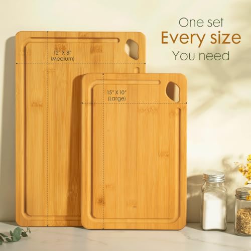 Nature Bamboo Cutting Boards for Kitchen (Natural / 2 Pcs)