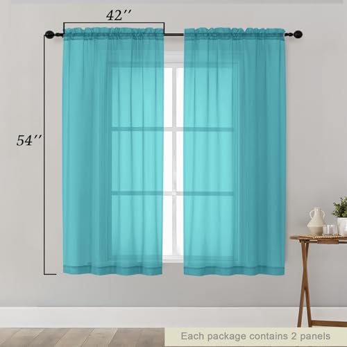 Sheer Turquoise Curtains for Bedroom Living Room 54 Inch Length 2 Panels Set (Turquoise / 42"W x 54"L (Pack of 2))